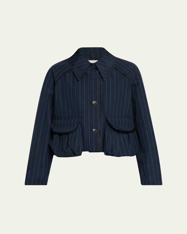 Pinstripe Draped Pocket Parka Jacket